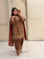 Maroon Farsi Salwar Crepe Embroidered Suit (M–XXL)