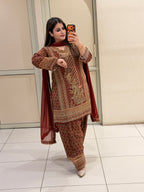 Maroon Farsi Salwar Crepe Embroidered Suit (M–XXL)