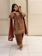 Maroon Farsi Salwar Crepe Embroidered Suit (M–XXL)