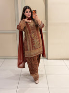 Maroon Farsi Salwar Crepe Embroidered Suit (M–XXL)