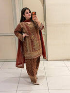 Maroon Farsi Salwar Crepe Embroidered Suit (M–XXL)