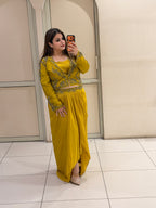 Mustard Yellow Silk & Crepe Three-Piece Dress (L–XXL)