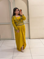 Mustard Yellow Silk & Crepe Three-Piece Dress (L–XXL)
