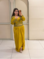 Mustard Yellow Silk & Crepe Three-Piece Dress (L–XXL)