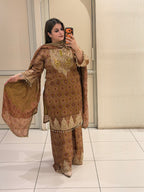 Brown Chinon Embroidered Dress Set (M–XXL)