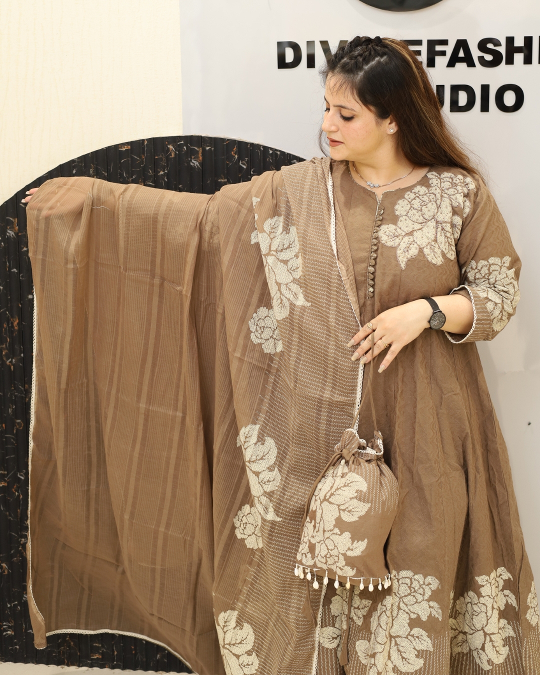 Designer Cotton Floral Printed Suit Set with Dupatta - Image 2