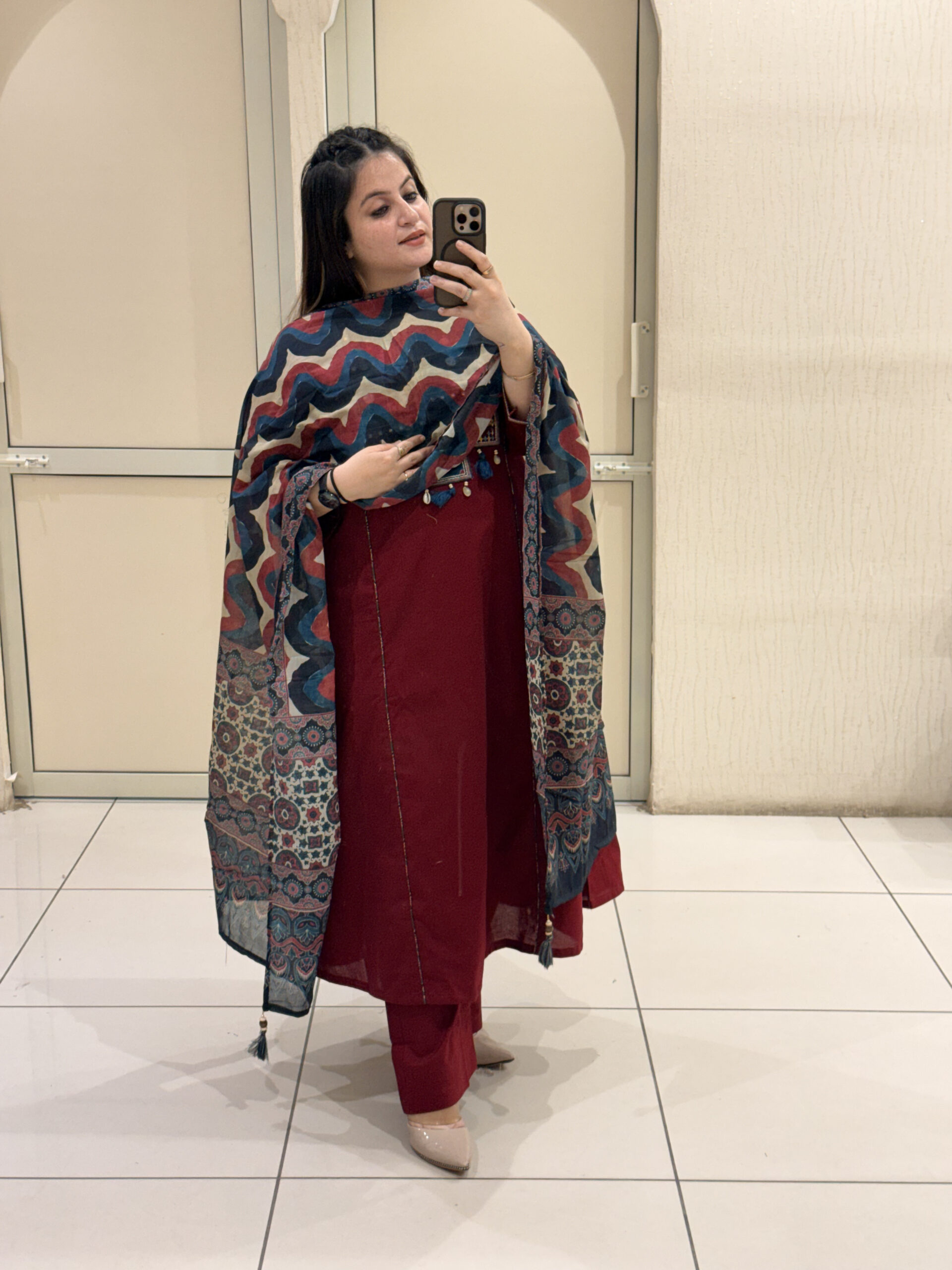Maroon Pure Cotton Embroidered Suit Set