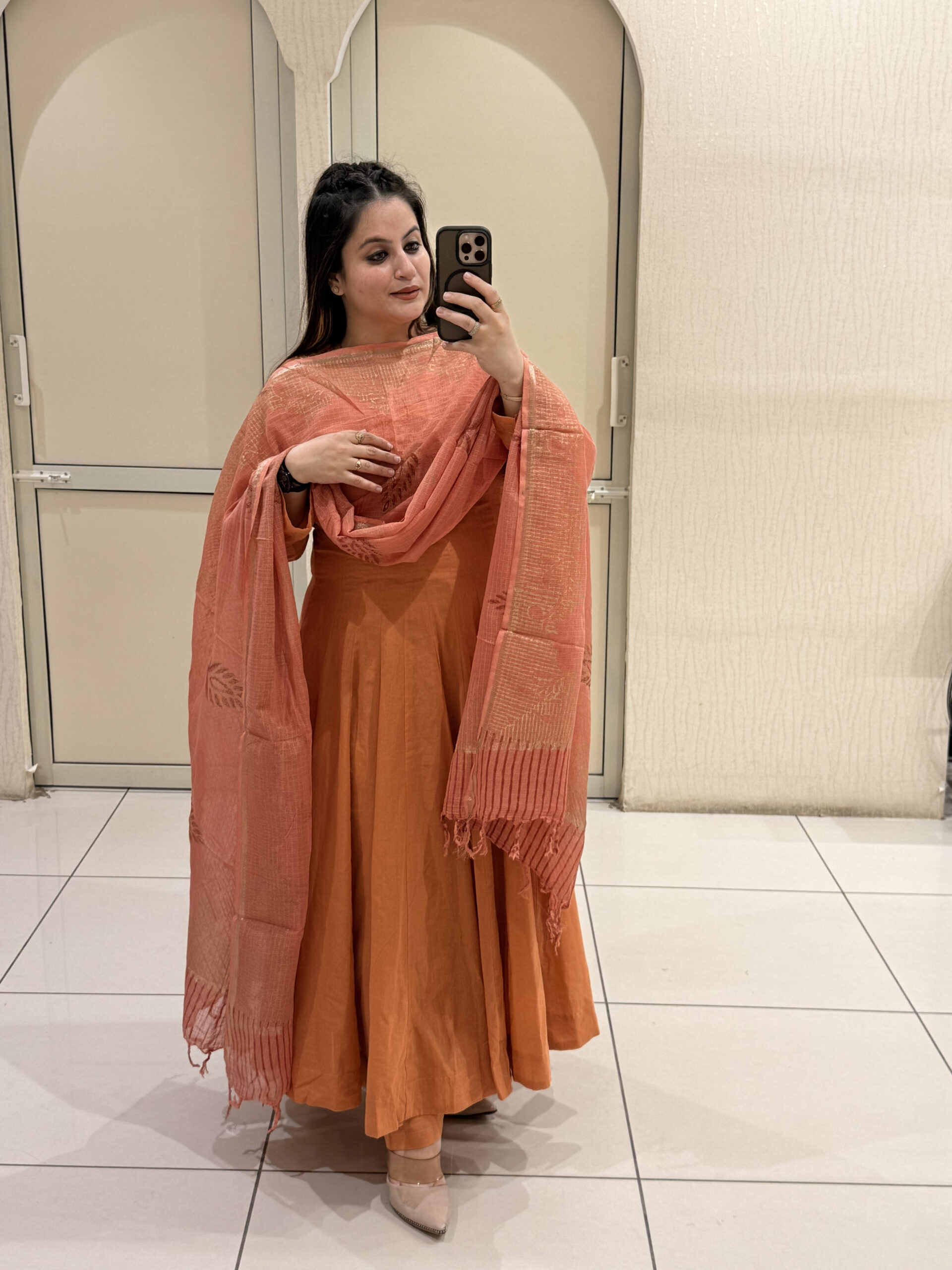 Orange Pure Mul Cotton Anarkali Suit Set
