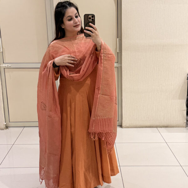 Orange Pure Mul Cotton Anarkali Suit Set