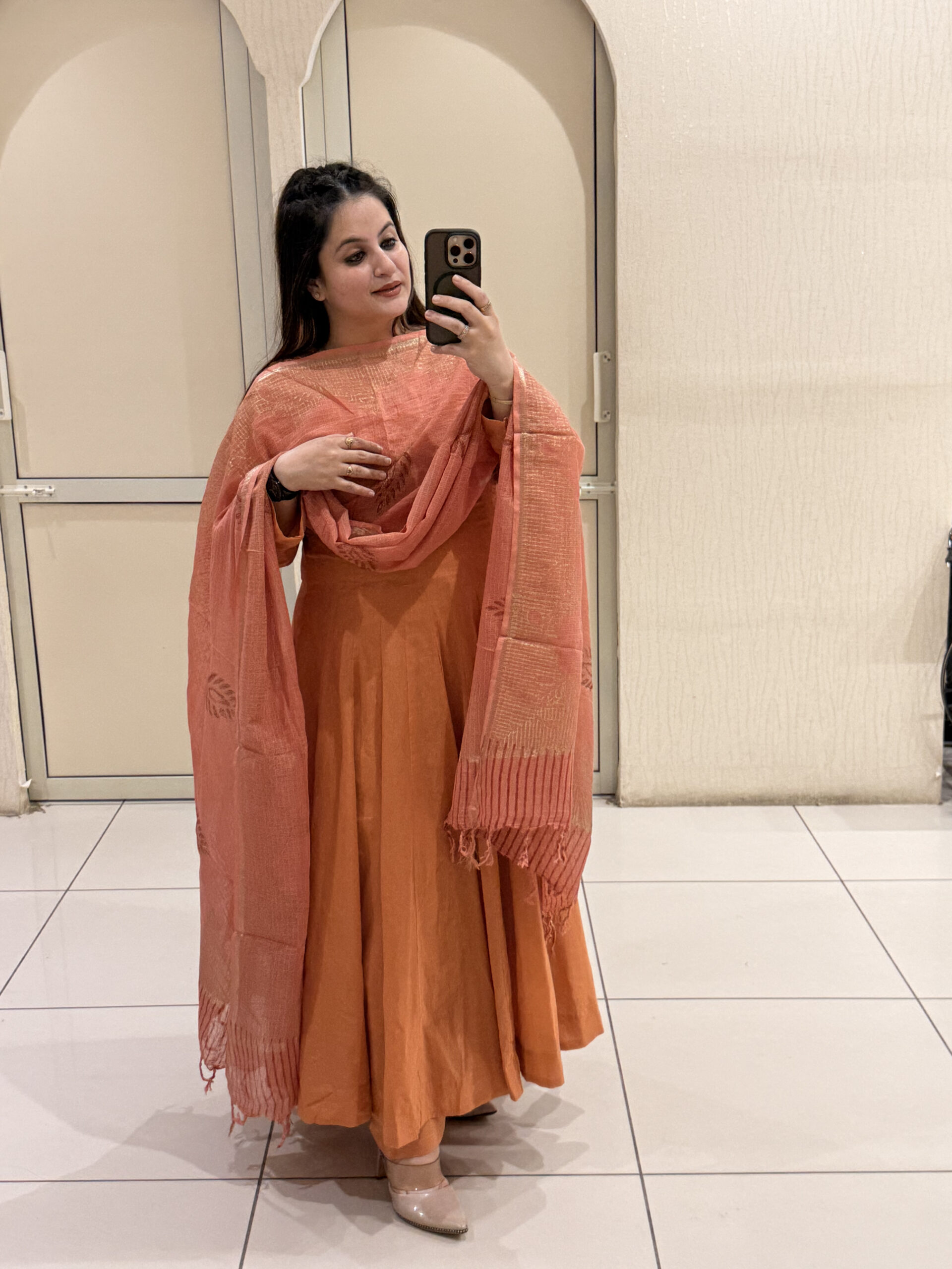 Orange Pure Mul Cotton Anarkali Suit Set