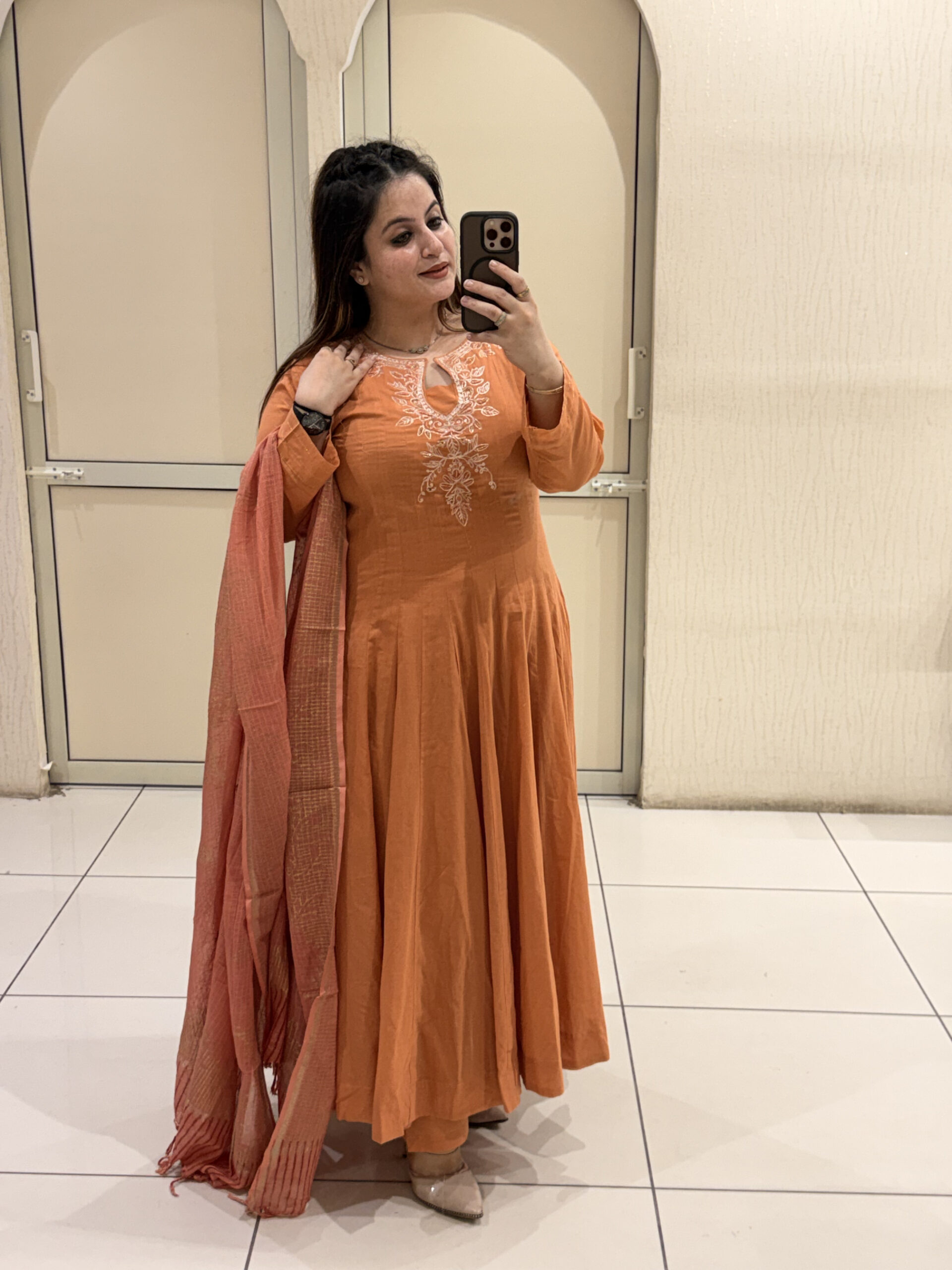 Orange Pure Mul Cotton Anarkali Suit Set