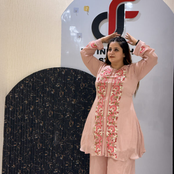 Pink Chinon Embroidered Kurta Set