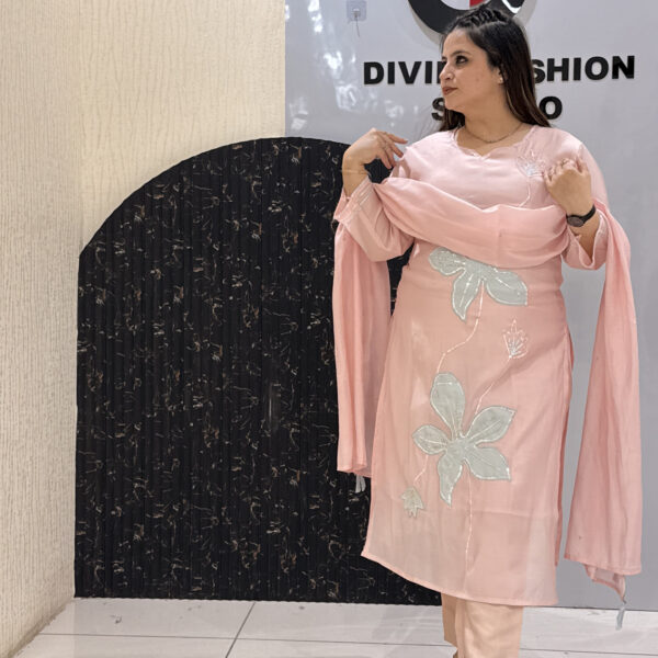 Pastel Pink Mul Chanderi Floral Kurta Set
