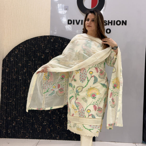 Cream Pure Cotton Floral Kurta Set