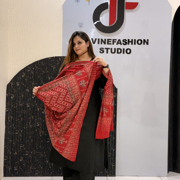 Black Pure Cotton A-Line Suit with Red Printed Dupatta