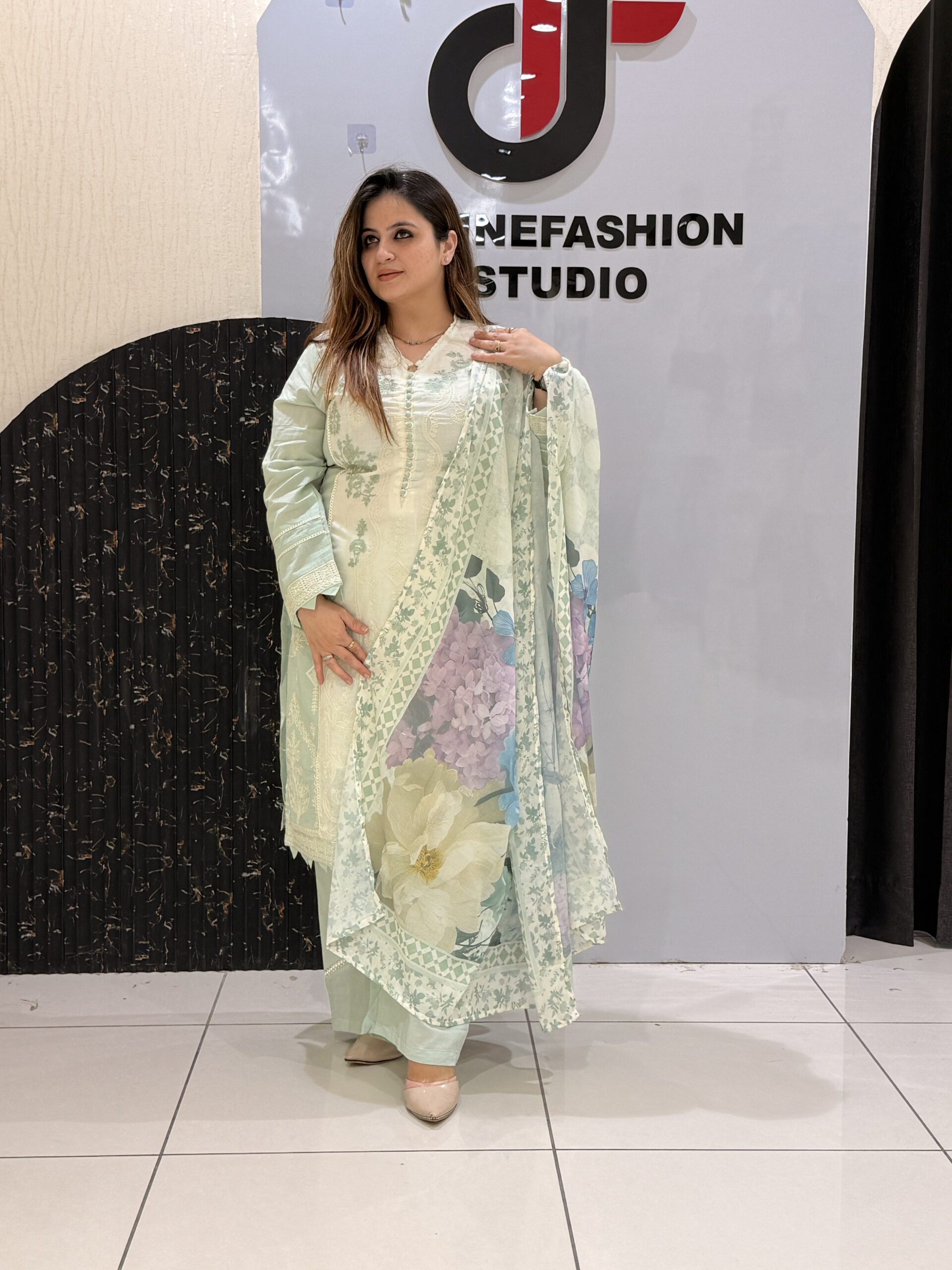 Pastel Green Pure Cotton Pakistani Suit with Thread Embroidery