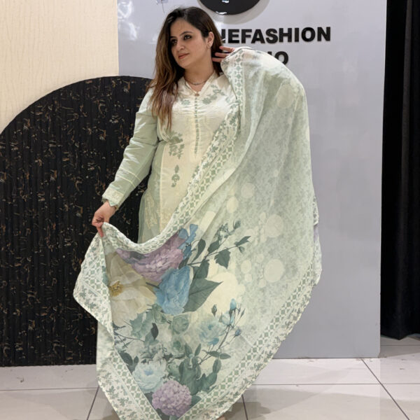 Pastel Green Pure Cotton Pakistani Suit with Thread Embroidery