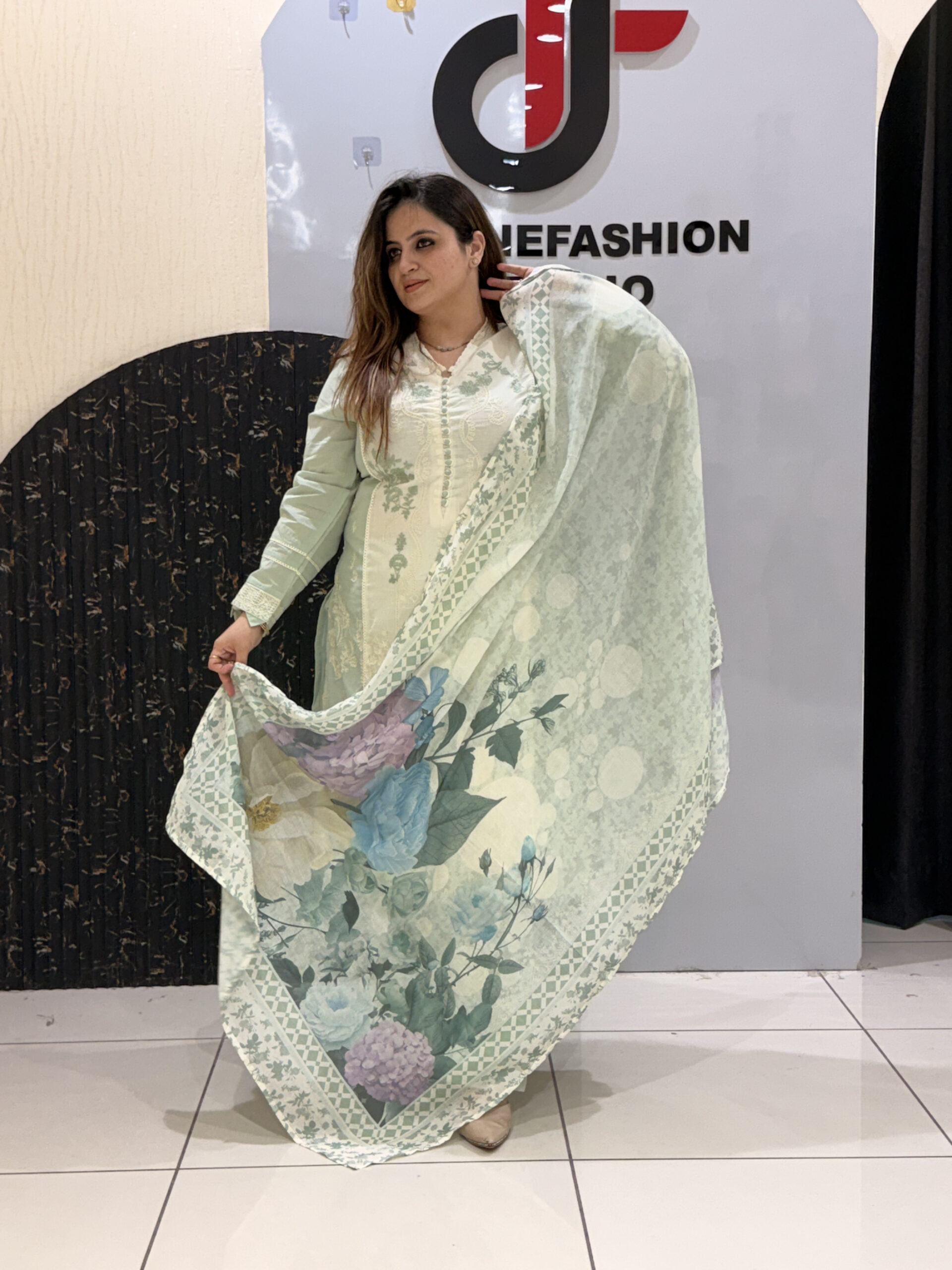 Pastel Green Pure Cotton Pakistani Suit with Thread Embroidery