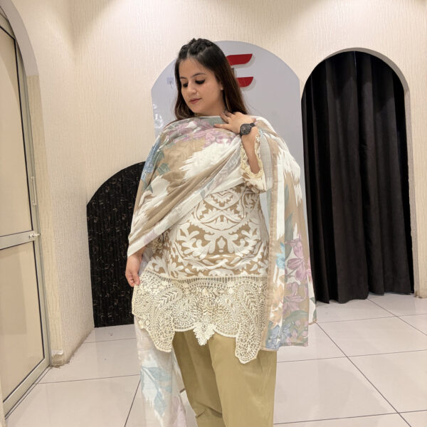 Cream Pure Cotton Embroidered Suit with Farsi Salwar
