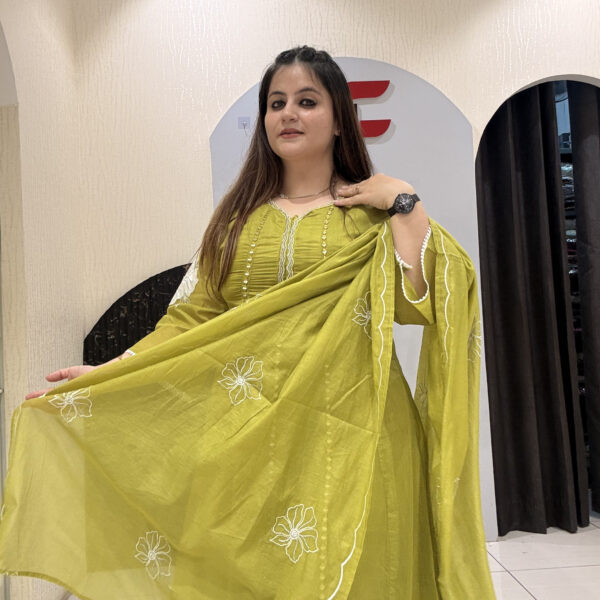 Lime Green Mul Chanderi Embroidered Suit Set