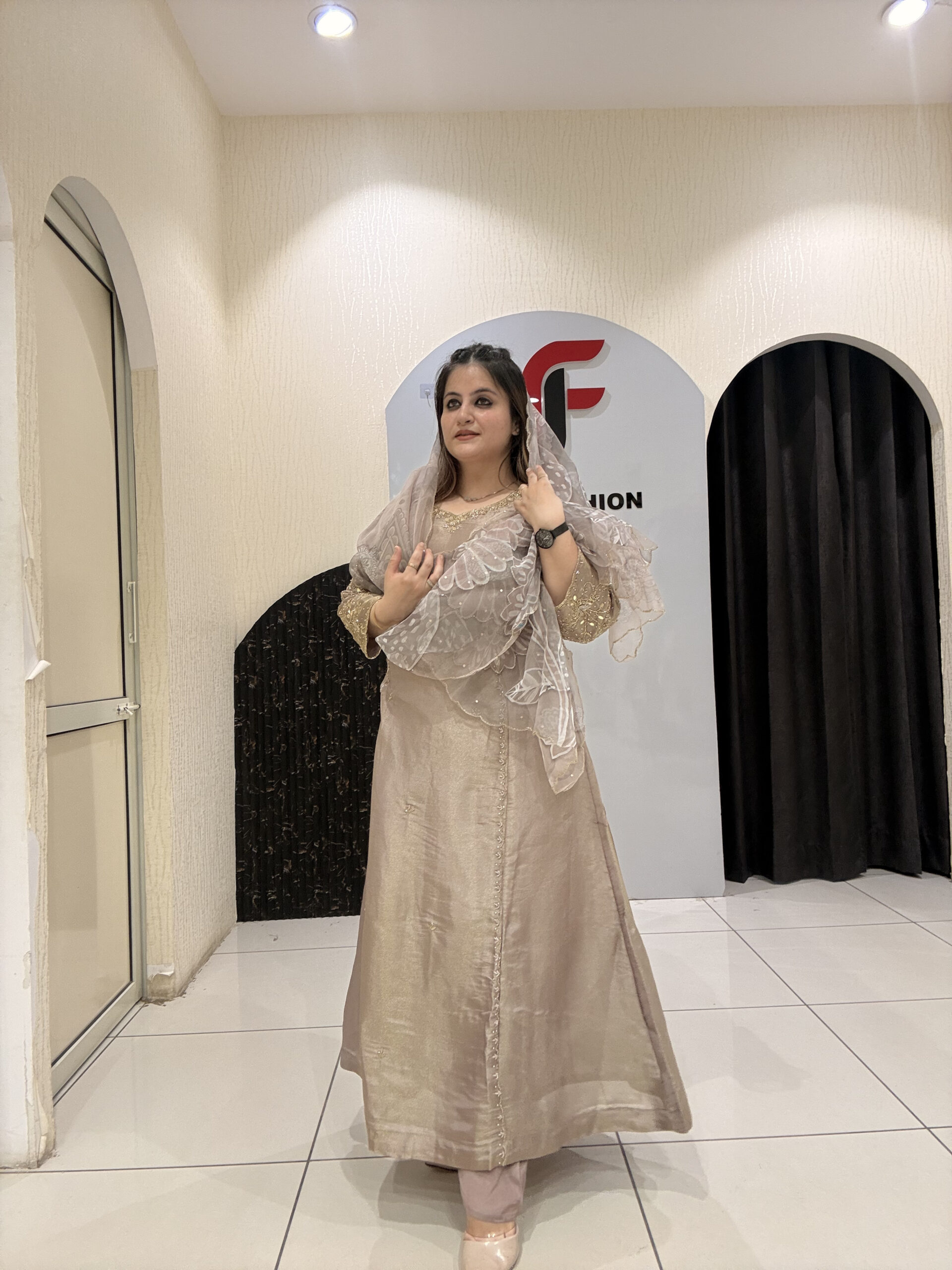 Beige Handwork Partywear Suit Set - Image 3
