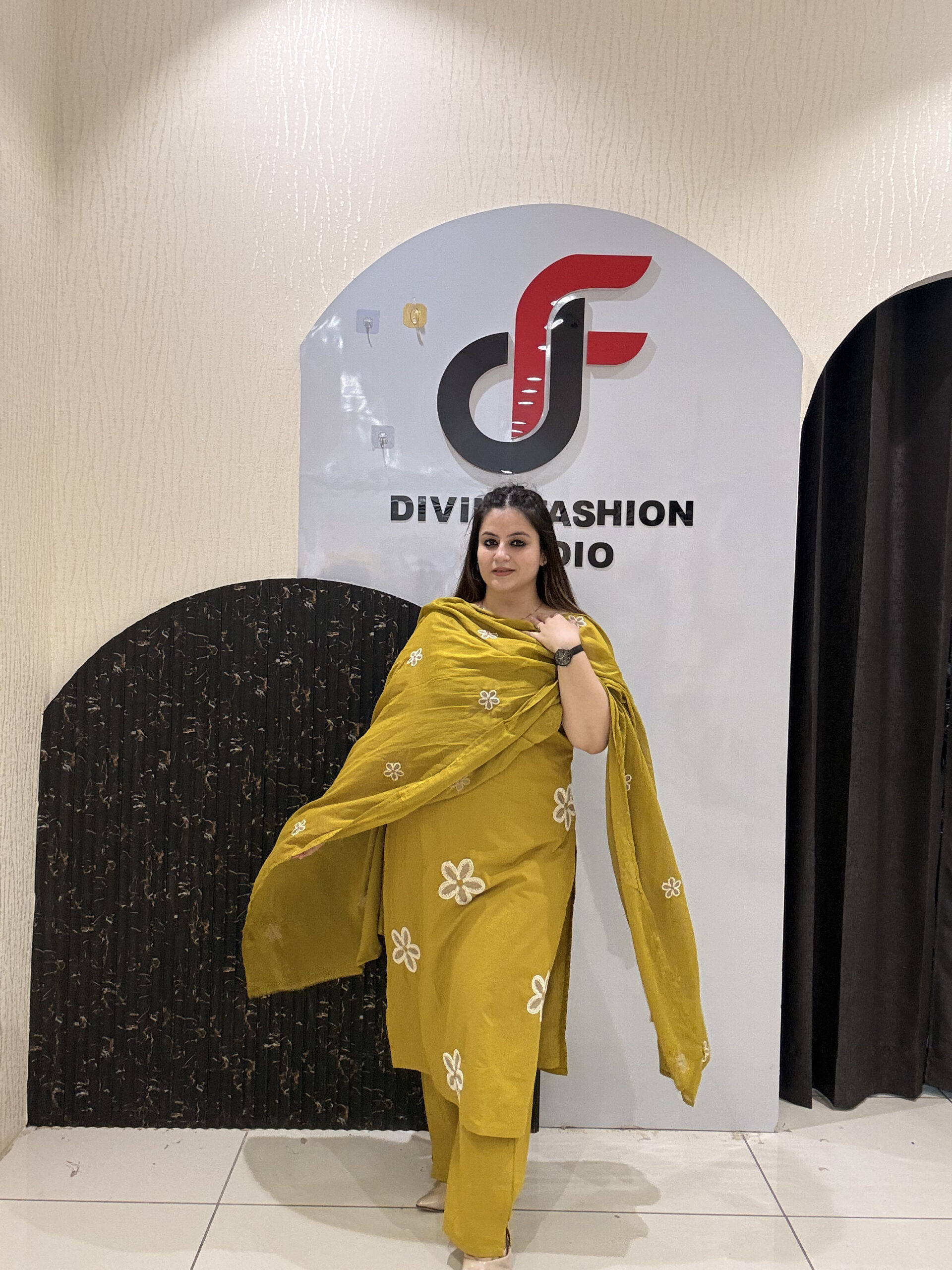 Mustard Pure Cotton Embroidered Suit with Lining