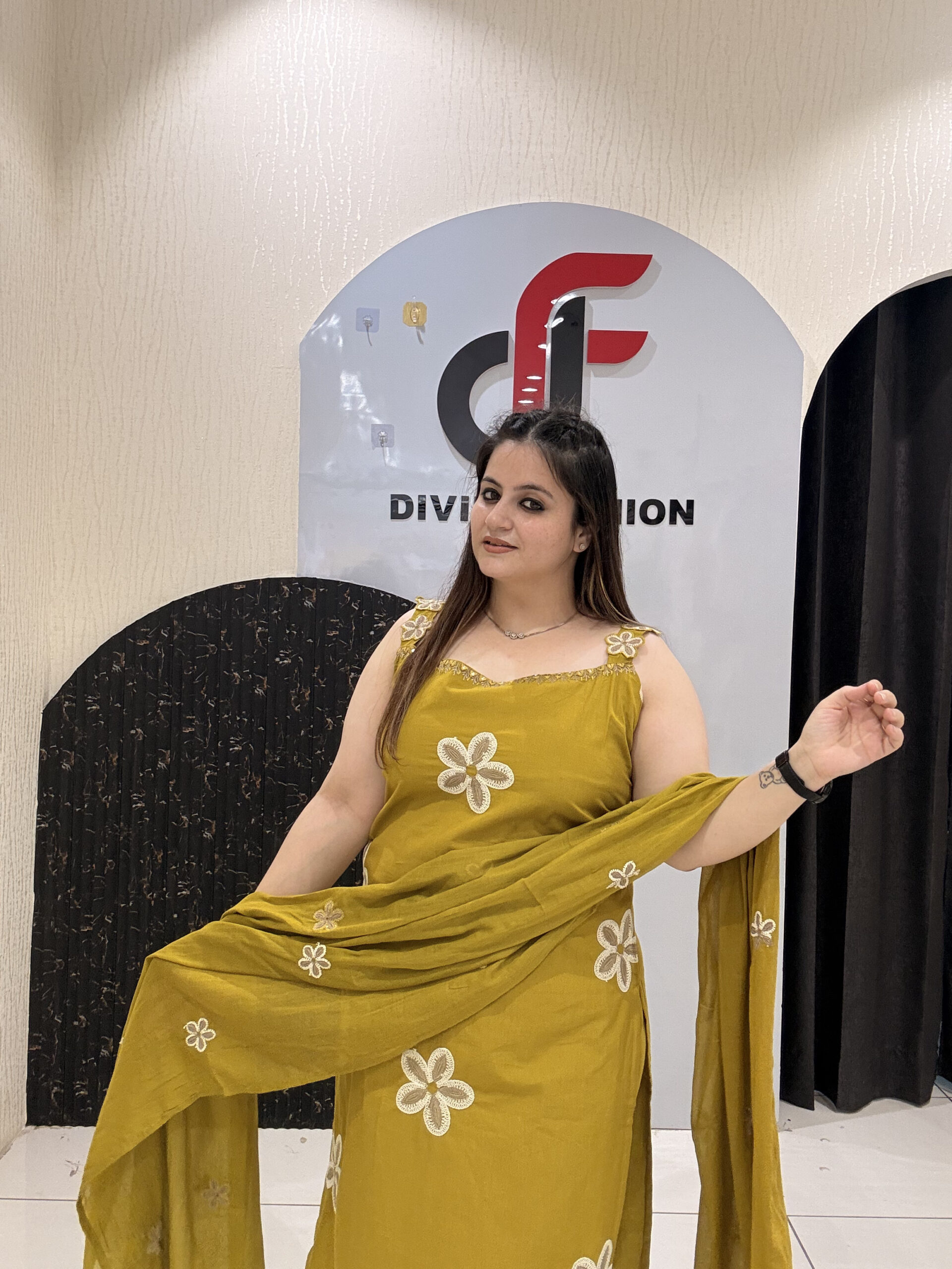 Mustard Pure Cotton Embroidered Suit with Lining