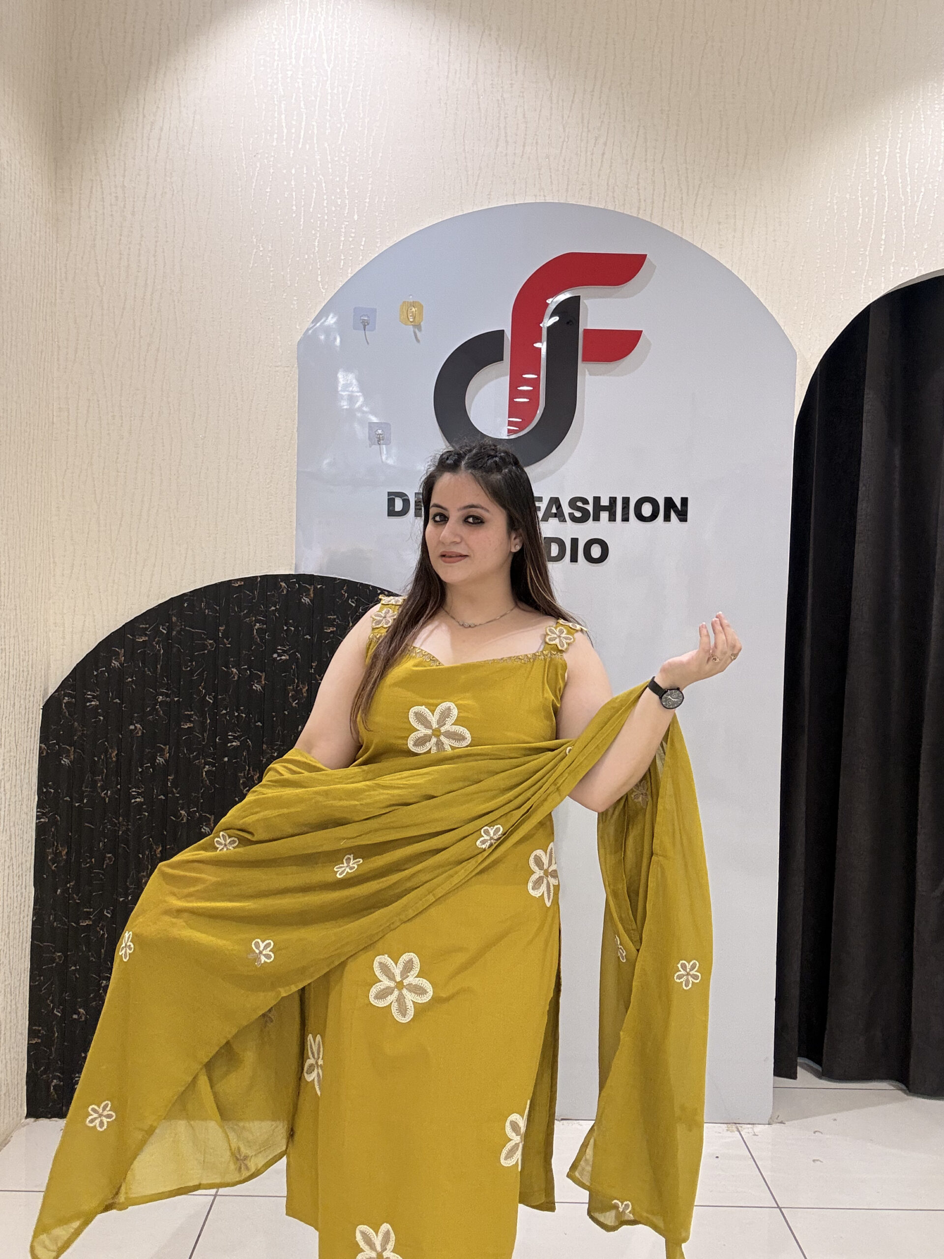 Mustard Pure Cotton Embroidered Suit with Lining