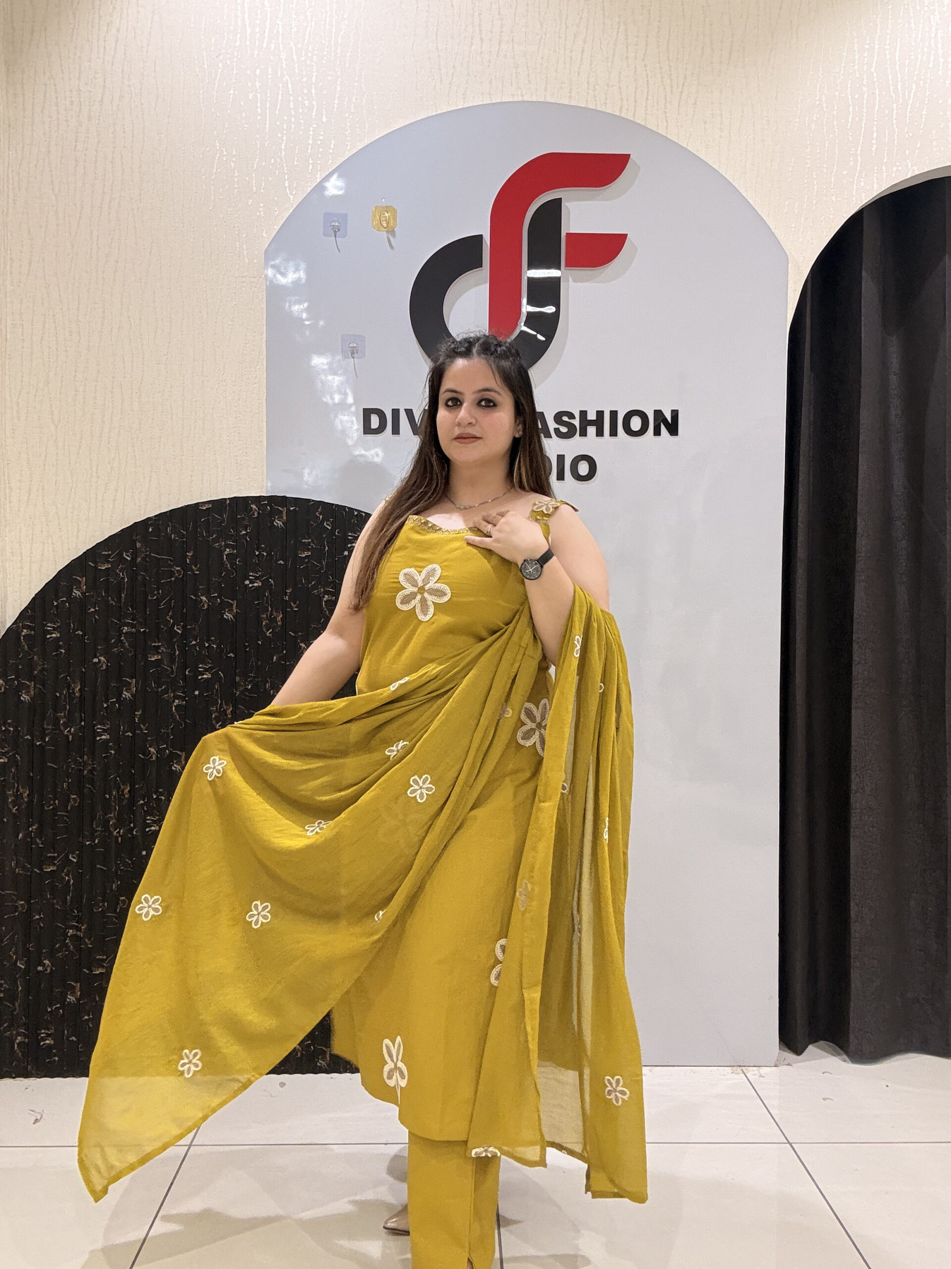 Mustard Pure Cotton Embroidered Suit with Lining
