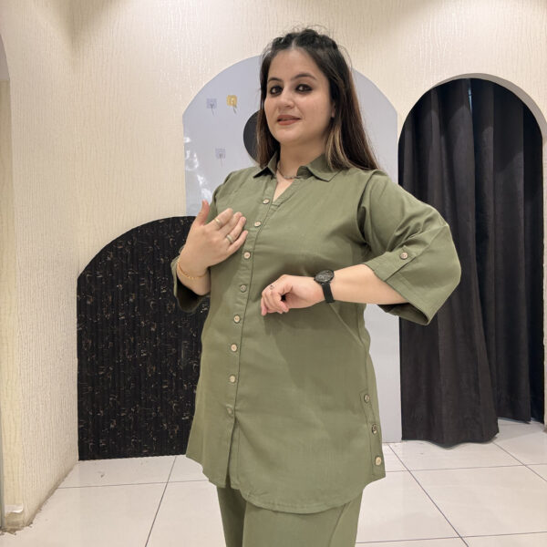 chic olive-green coord set