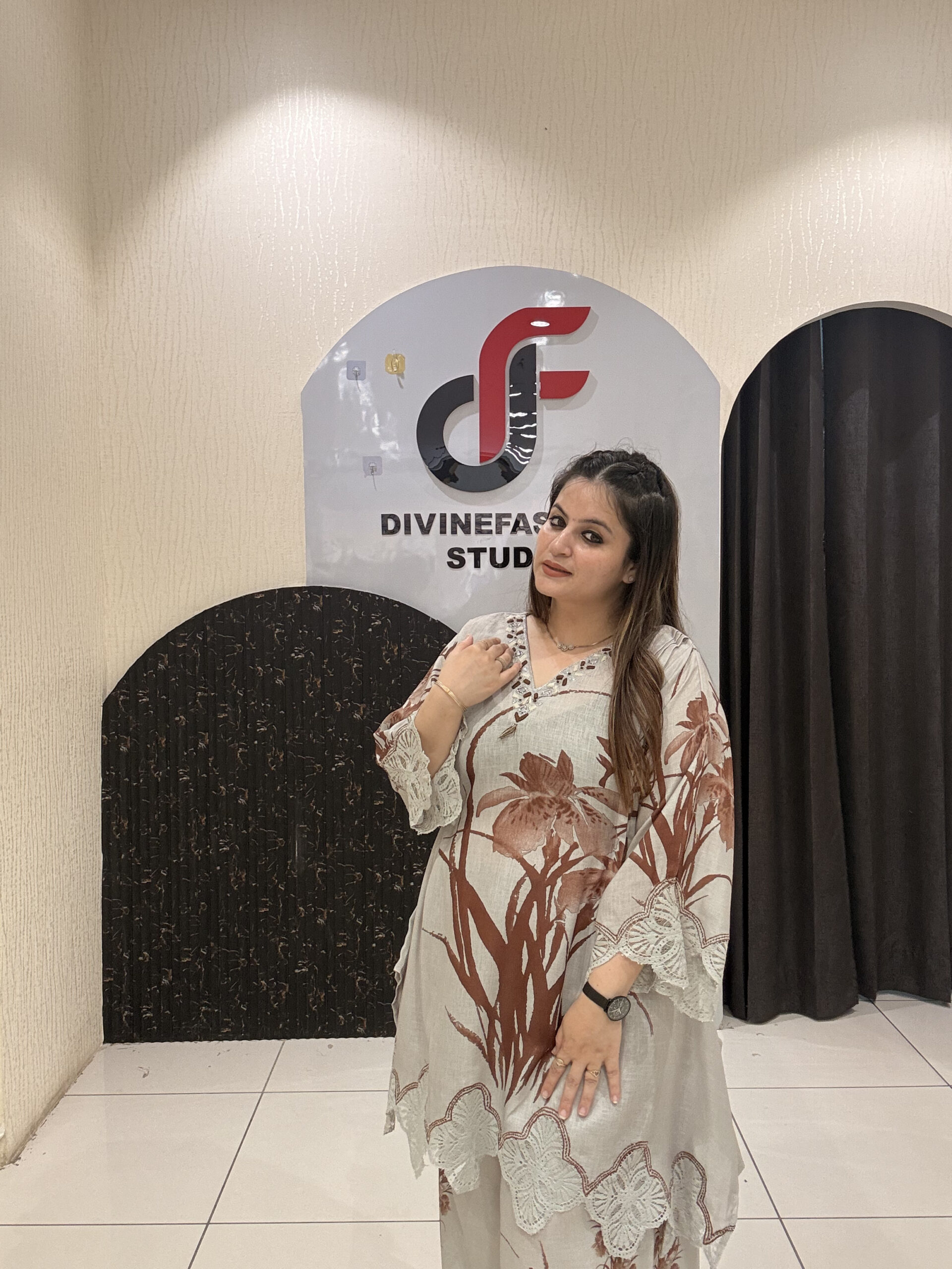 Beige Soft Linen Cotton Digital Printed Designer Coord Set - Image 2