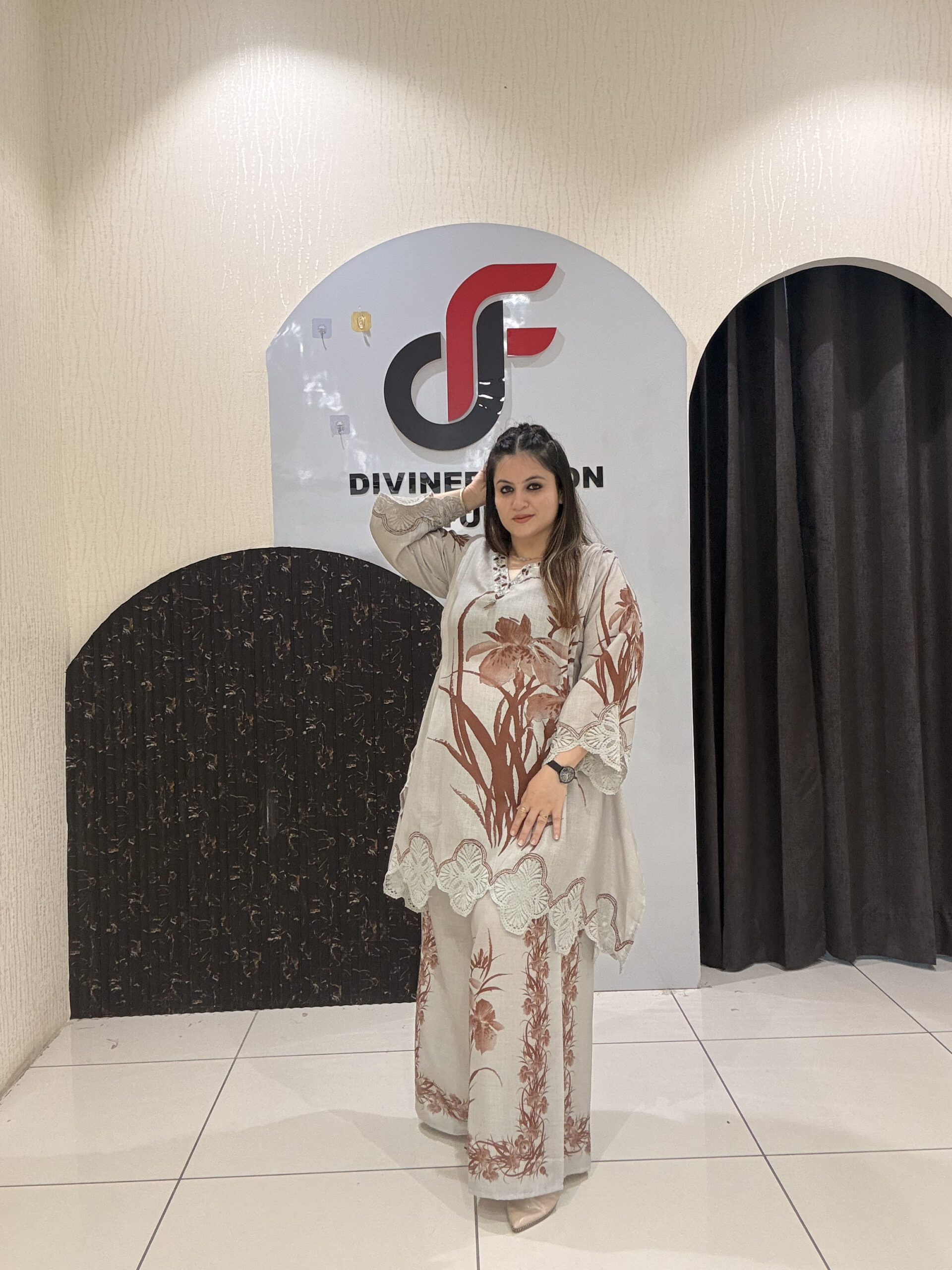 Beige Soft Linen Cotton Digital Printed Designer Coord Set