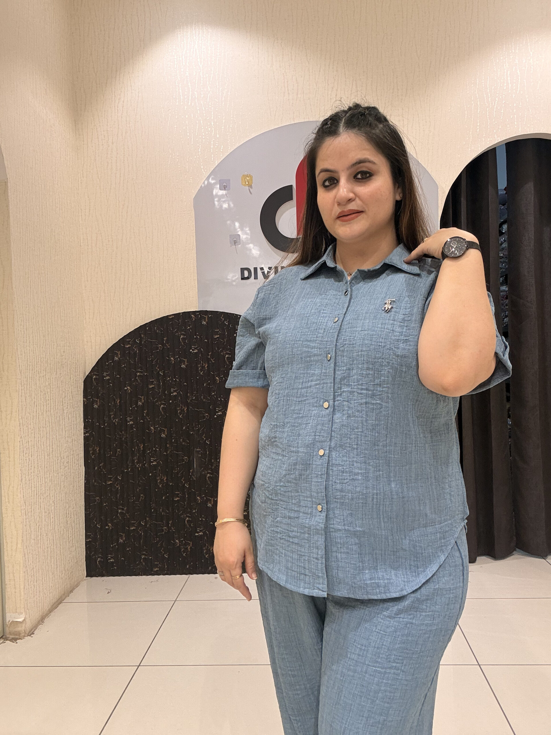 Blue Denim Cotton Travel Coord Set