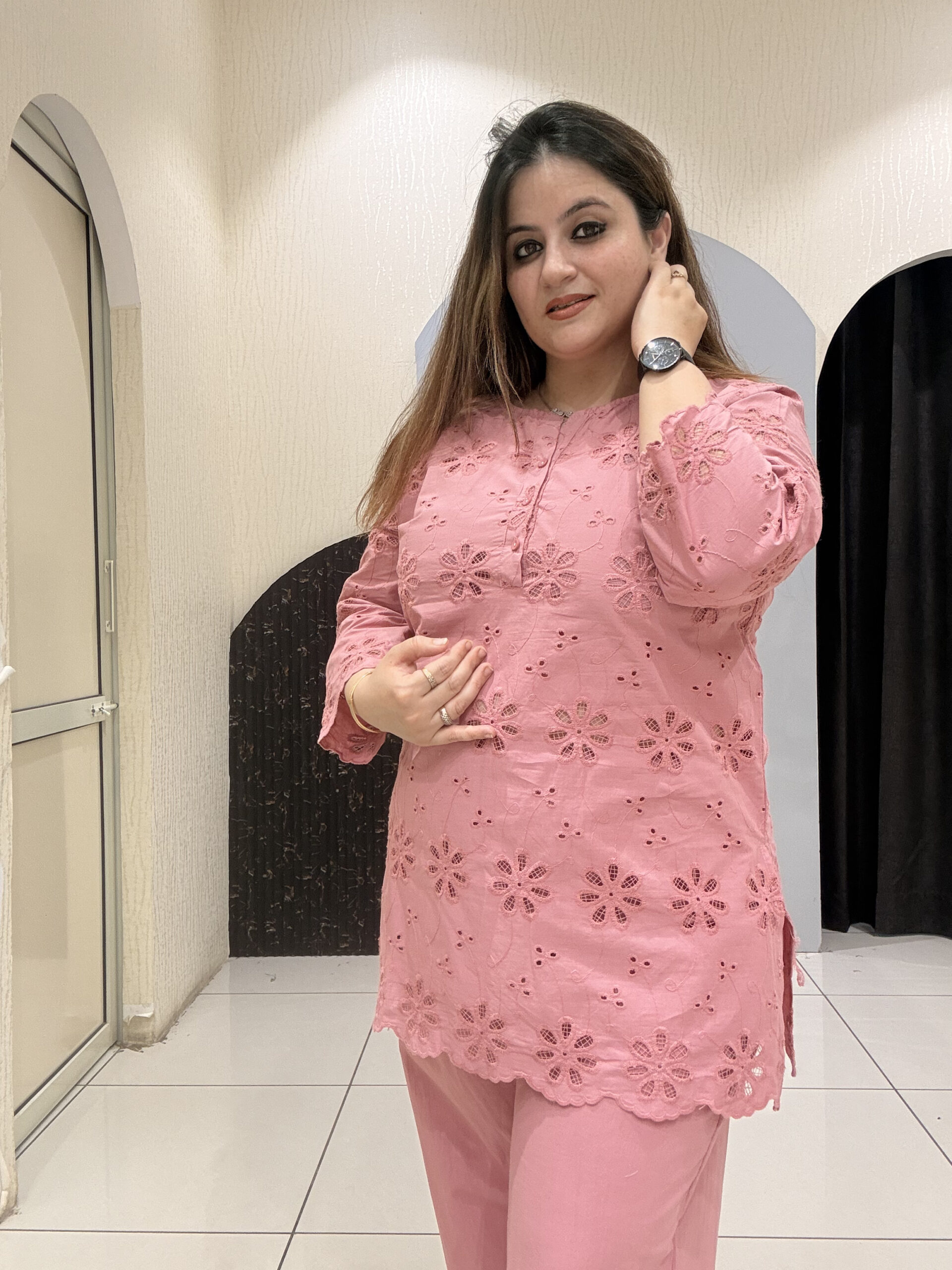 Pink Pure Cotton Embroidered Coord Set