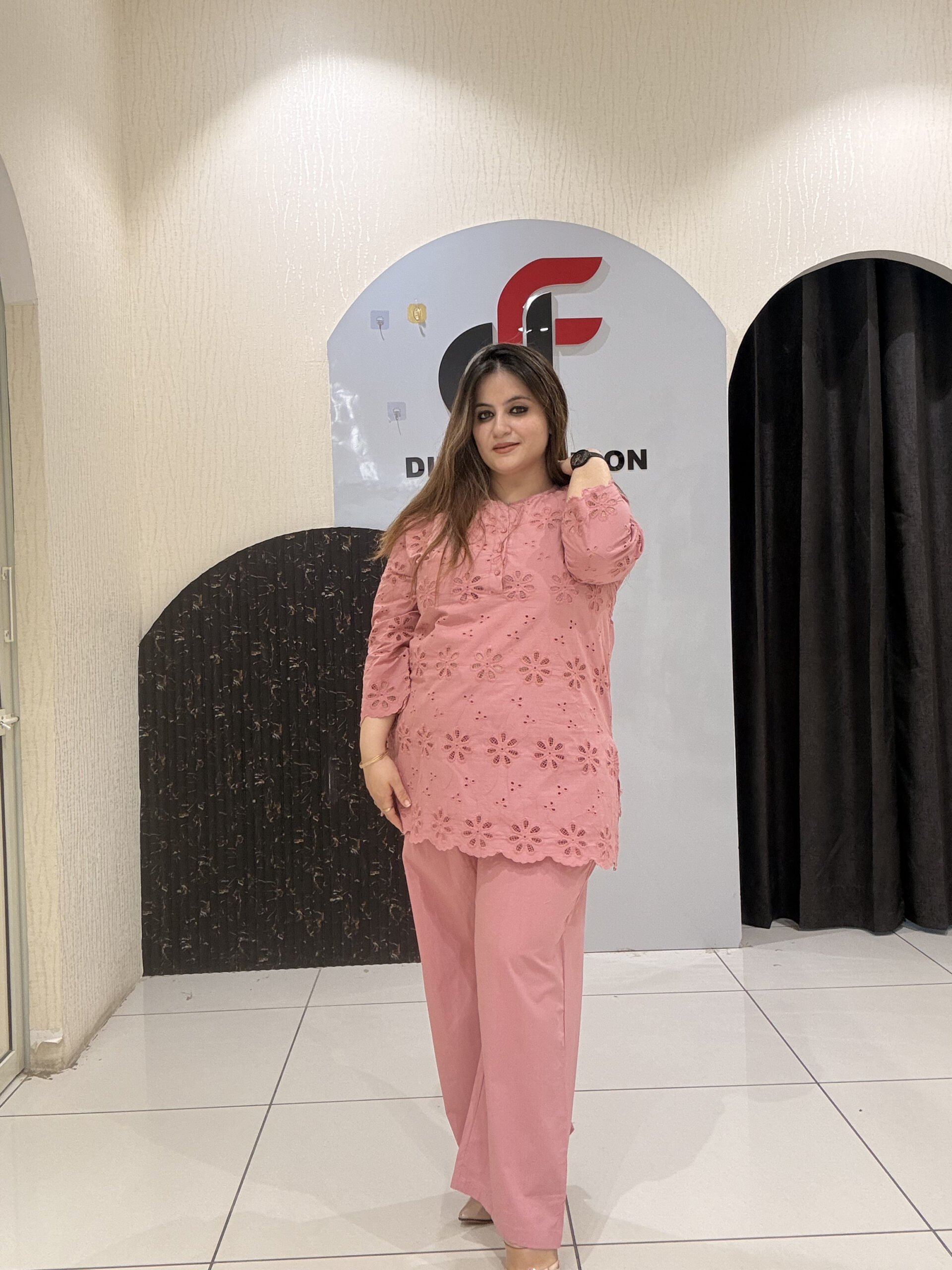 Pink Pure Cotton Embroidered Coord Set