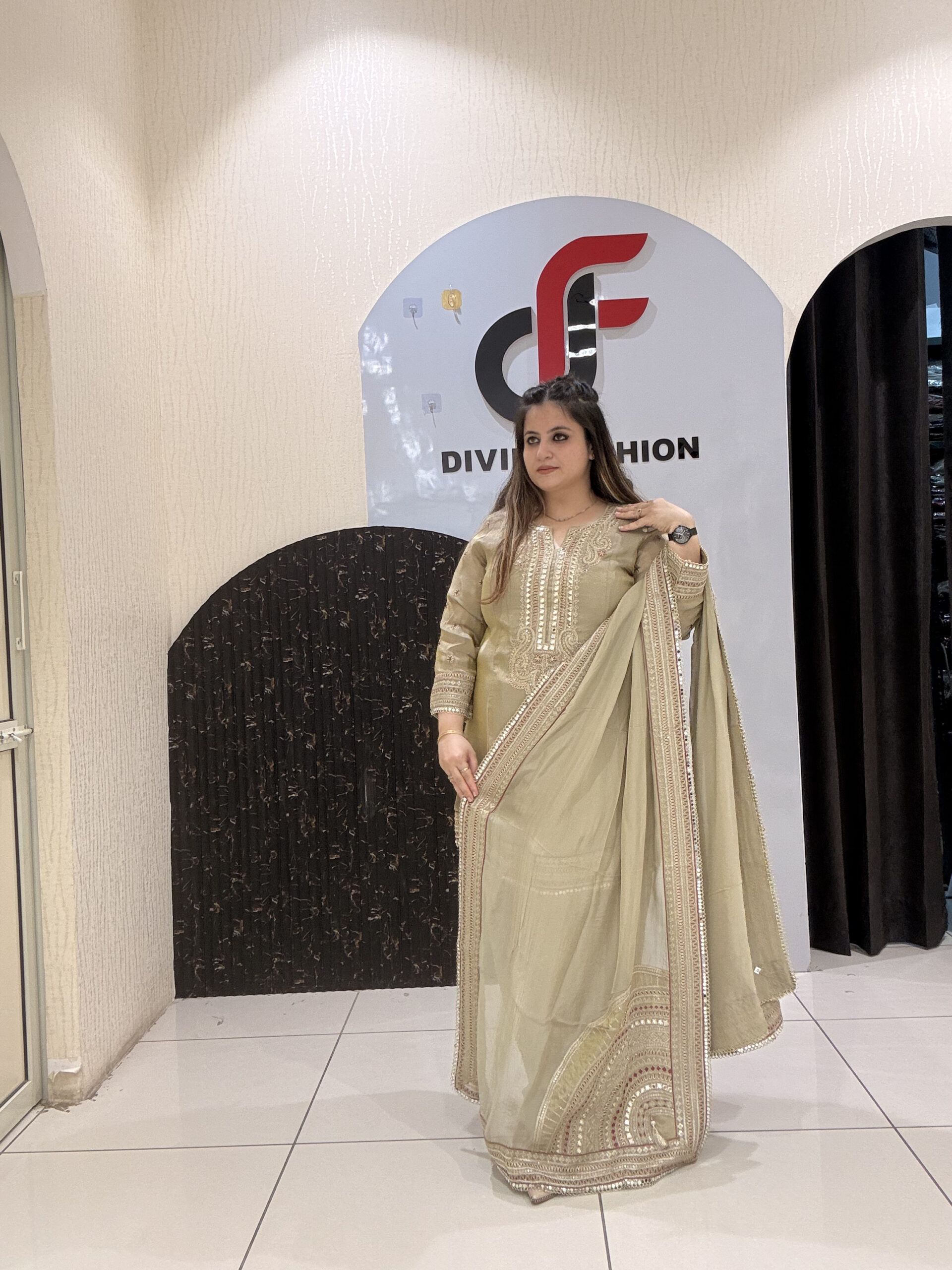 Golden Partywear Heavy Embroidered Farsi Salwar Suit