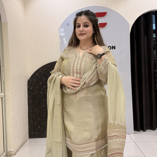 Golden Partywear Heavy Embroidered Farsi Salwar Suit