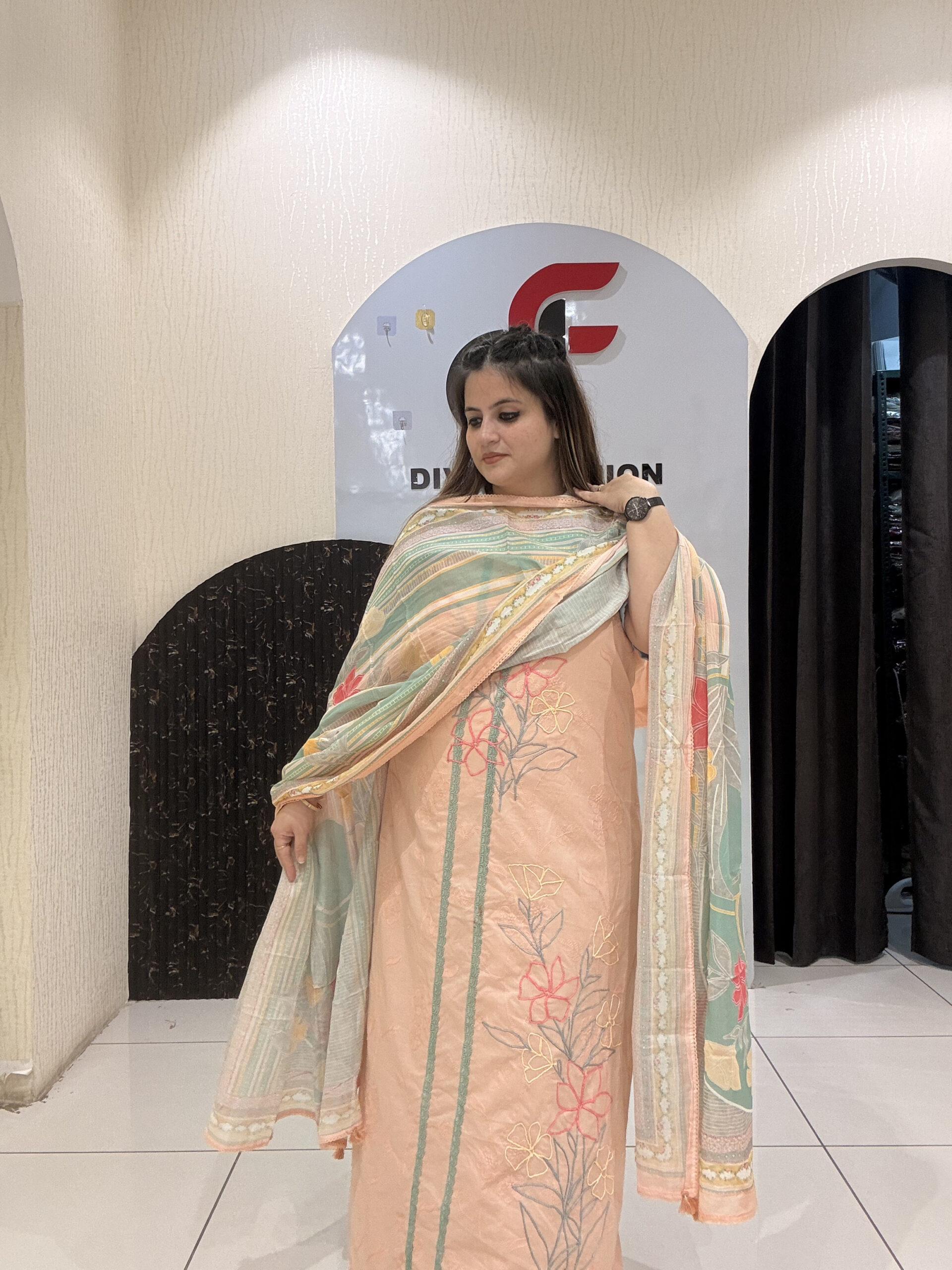 Branded Unstitched Cotton Suit with Thread Embroidery - Image 11
