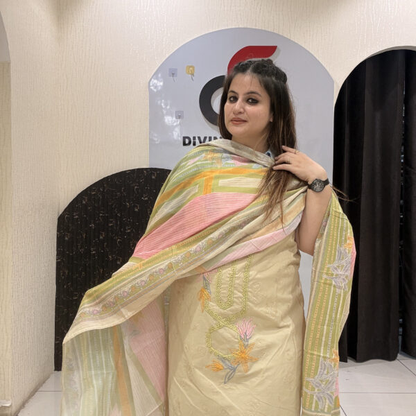 Branded Unstitched Cotton Suit with Thread Embroidery