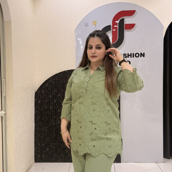 Sage Green Pure Cotton Embroidered Coord Set