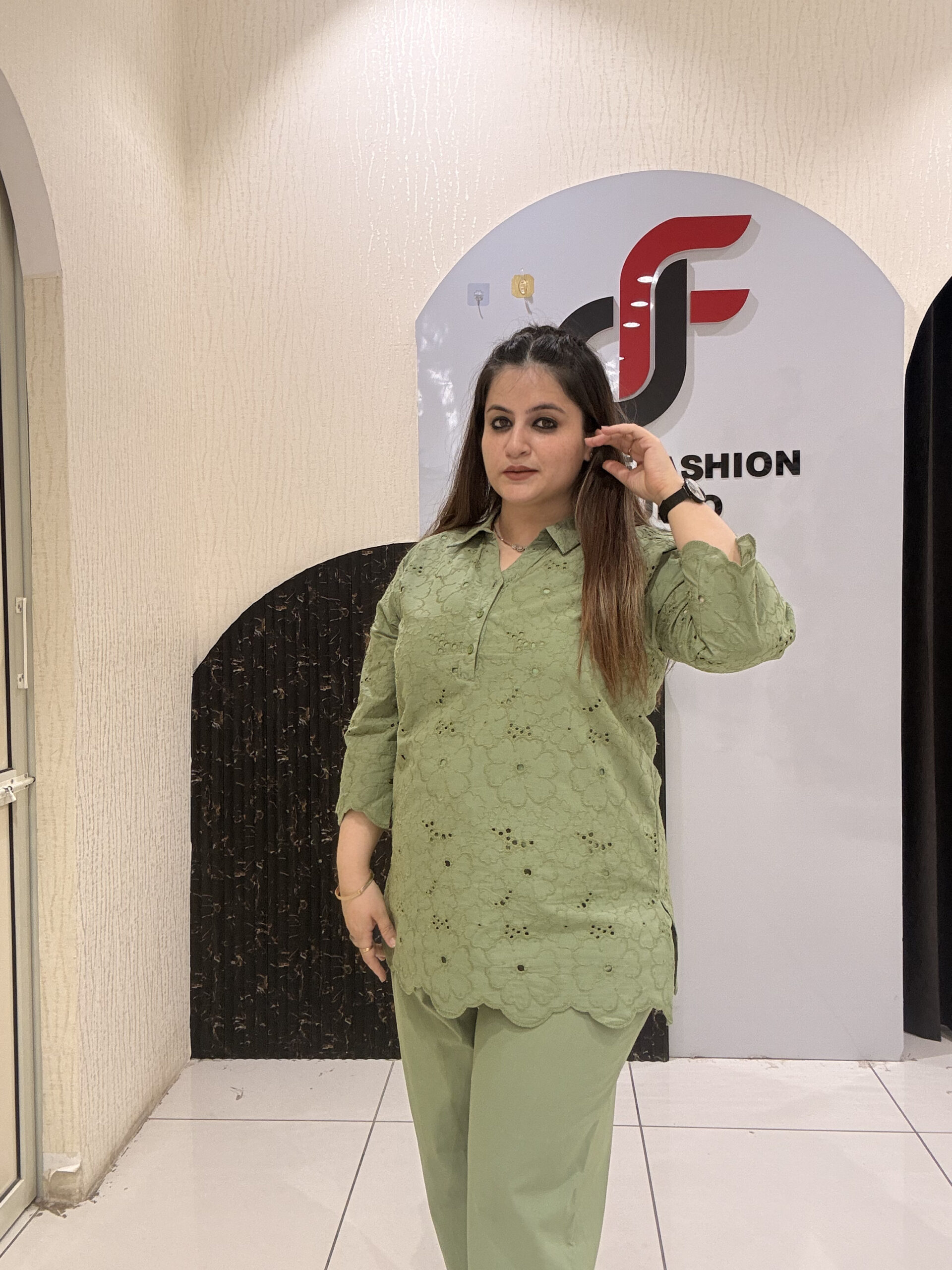 Sage Green Pure Cotton Embroidered Coord Set