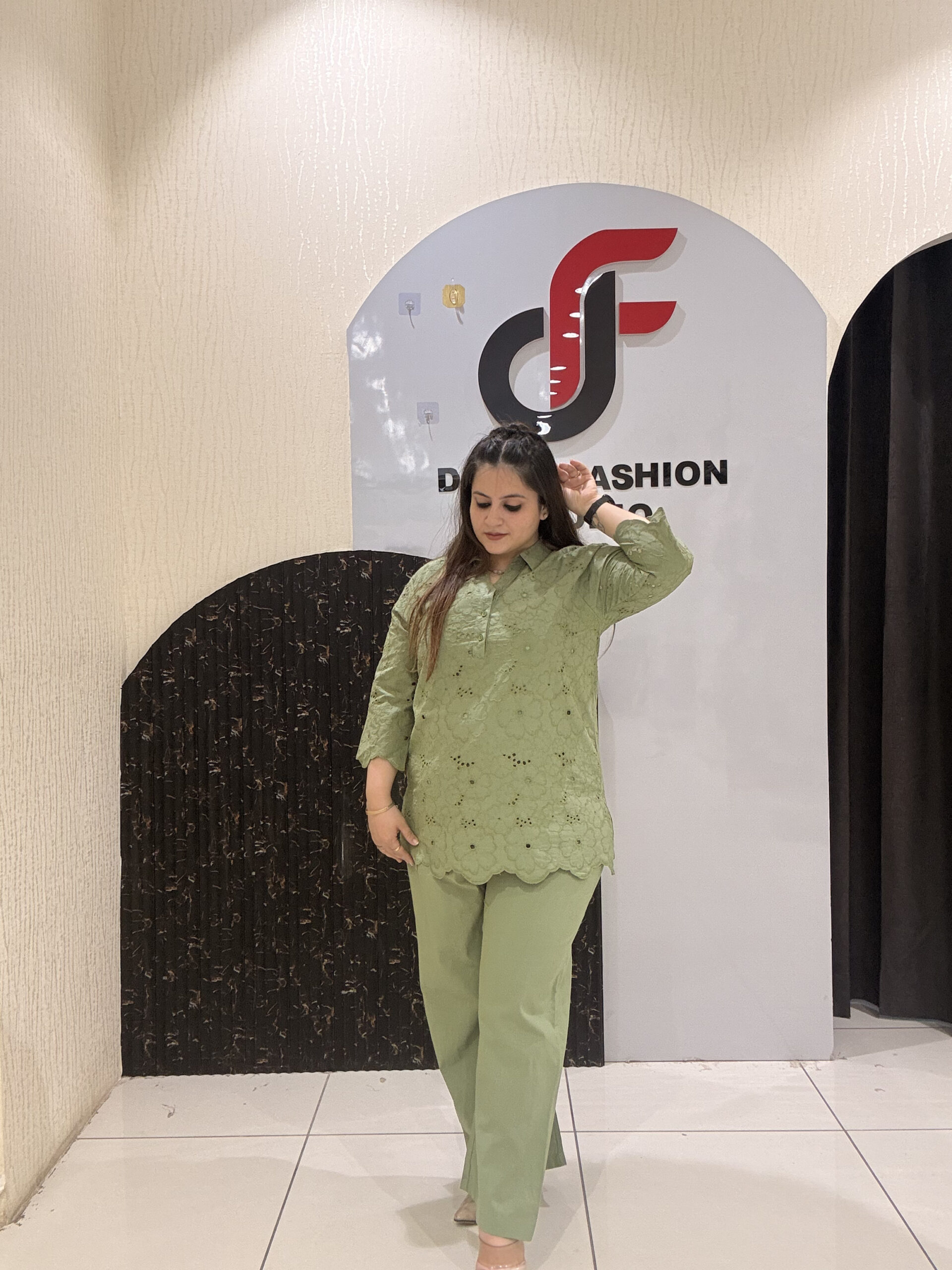 Sage Green Pure Cotton Embroidered Coord Set