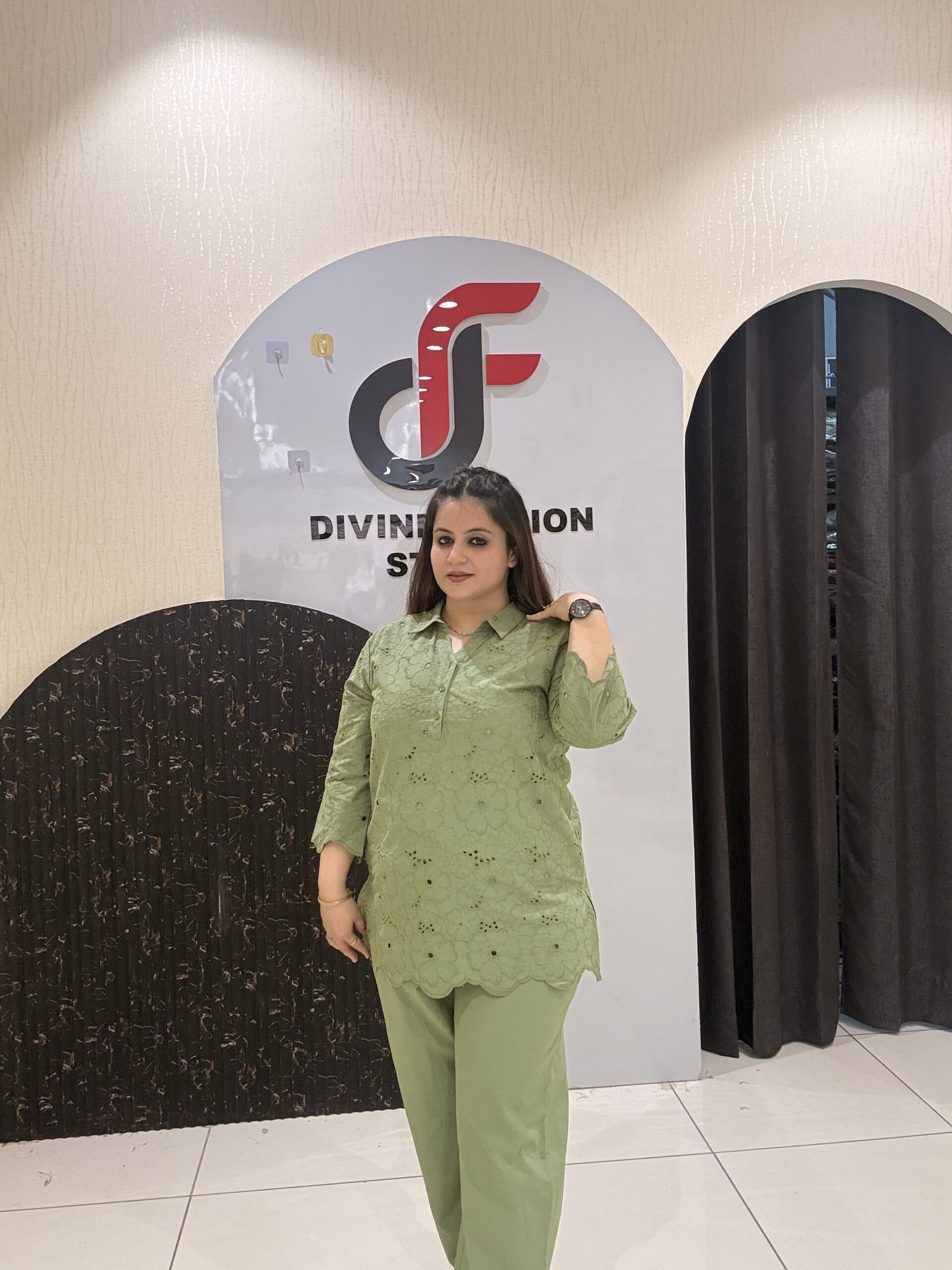 Sage Green Pure Cotton Embroidered Coord Set
