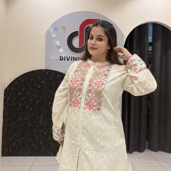 Cream Pure Cotton Embroidered Coord Set