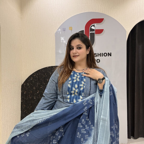 Denim Cotton Printed Suit Set for Women