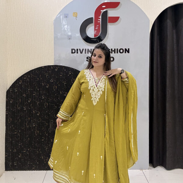 Mustard Yellow Pure Mul Cotton Embroidered Suit Set