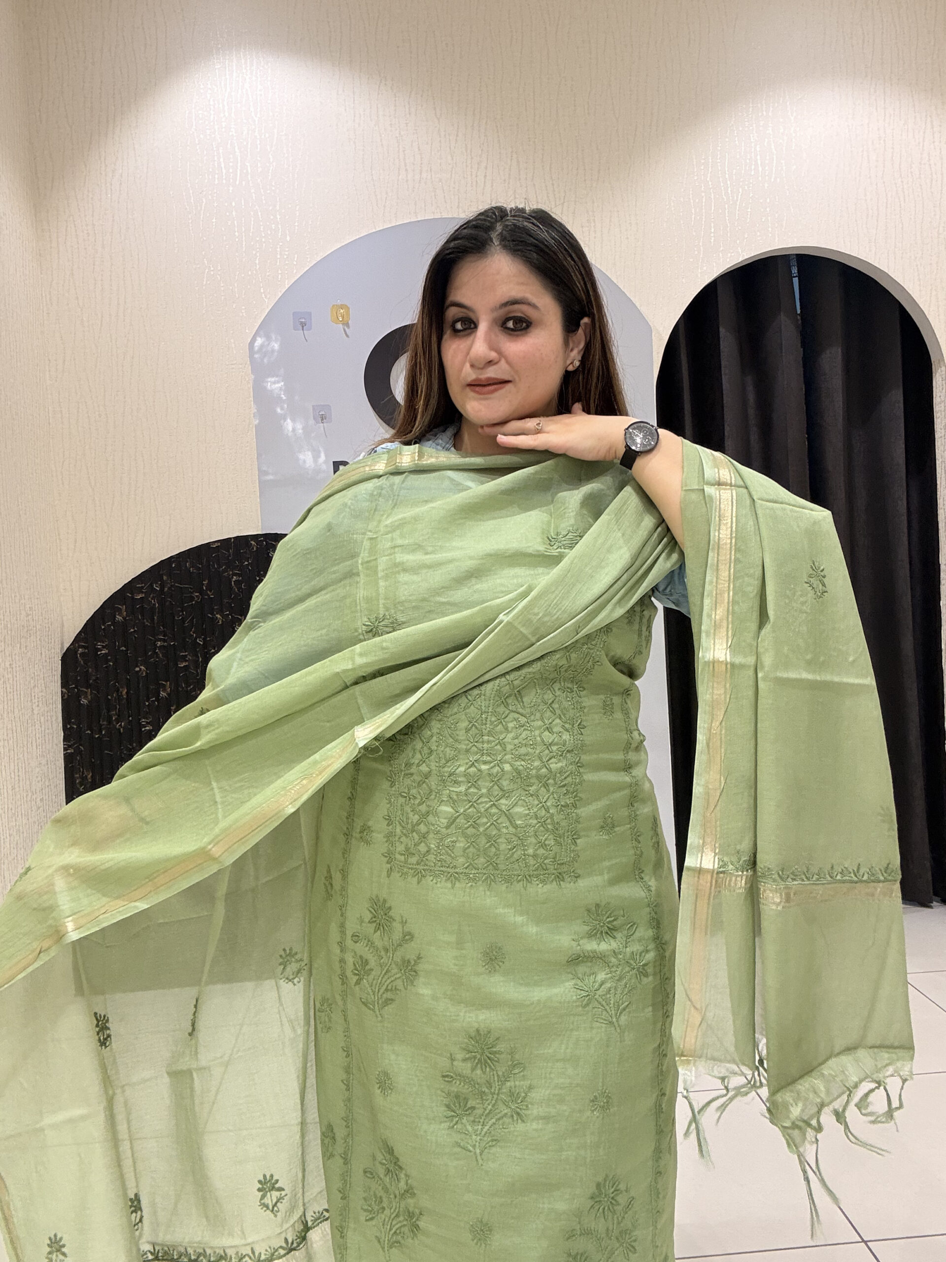 Premium unstitched mul cotton suits featuring intricate thread embroidery and matching dupattas