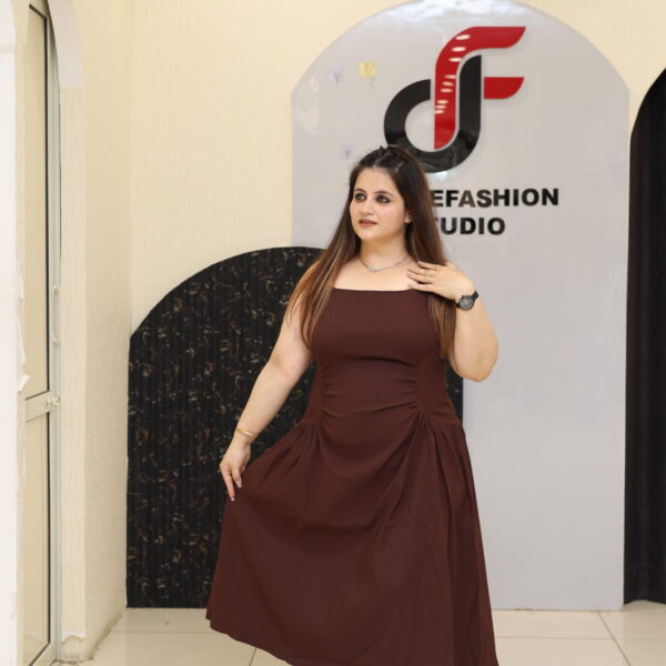 Stylish maroon middi dress with a flattering silhouette and soft fabric by Divine Fashion Studio