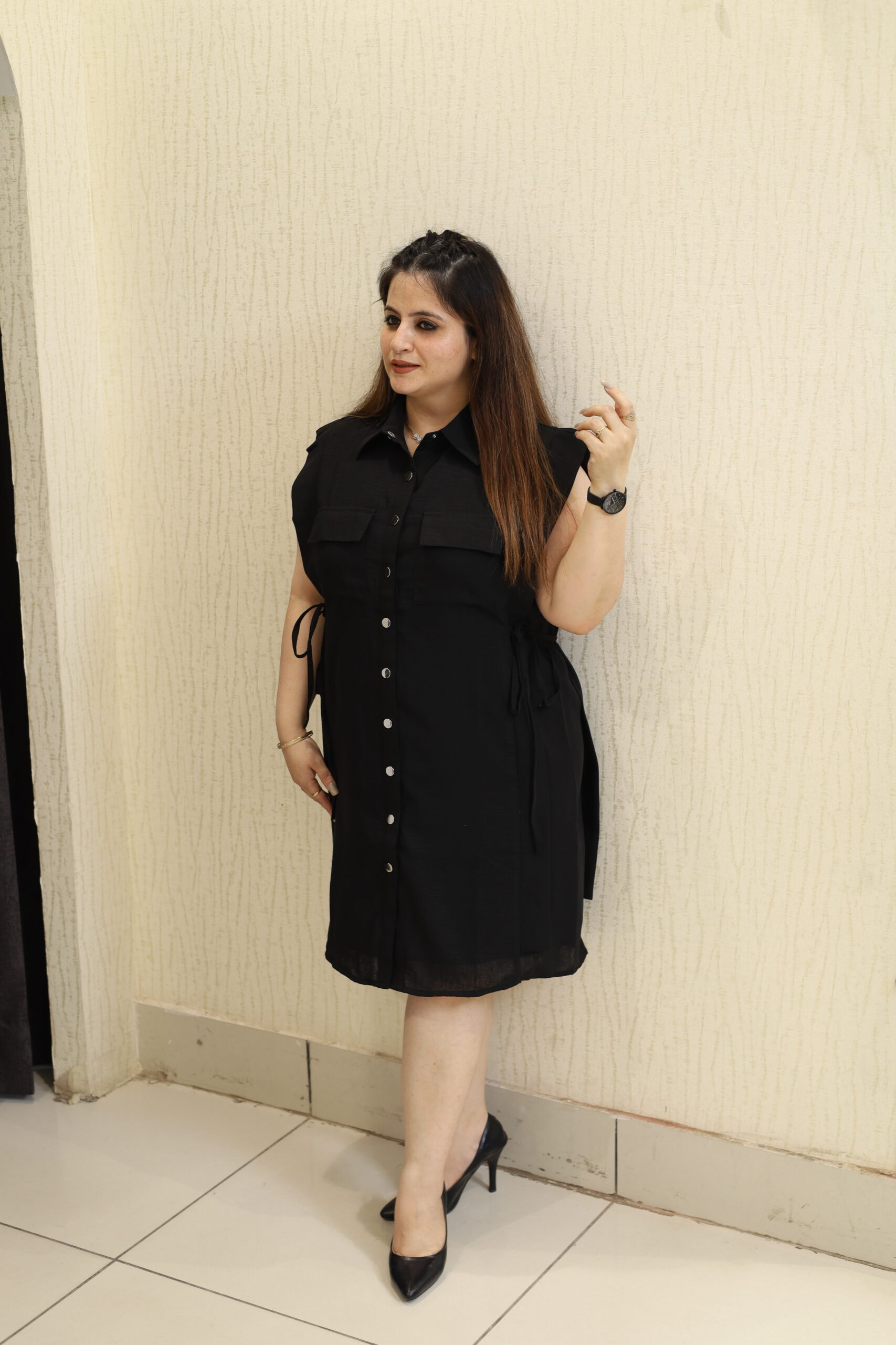 Black Button-Down Middi Dress - Image 3