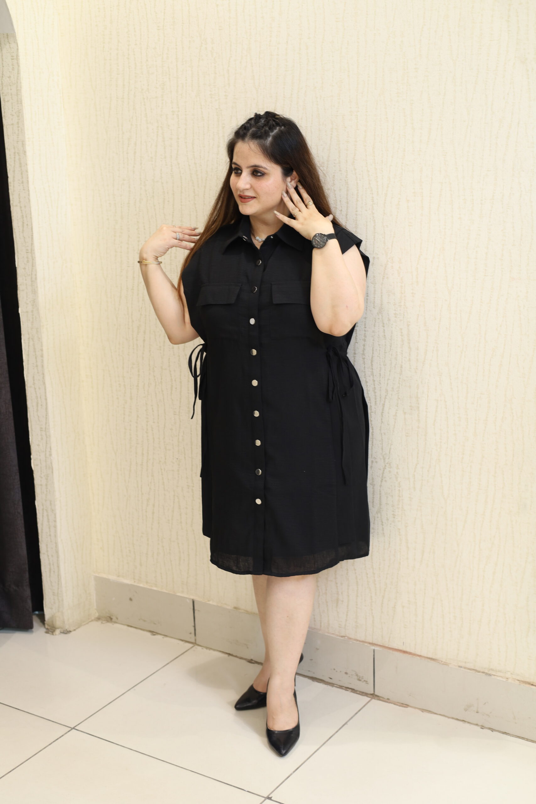Black Button-Down Middi Dress - Image 2